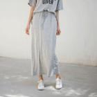 Set: Lettering T-shirt + Drawstring-waist Maxi Skirt