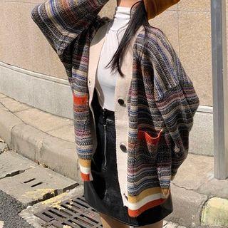 Melange Cardigan Gray & White & Tangerine - One Size