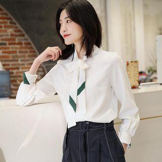 Bow Accent Color Block Blouse
