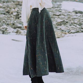 Set: Mock Neck Sweater + Print Midi A-line Skirt