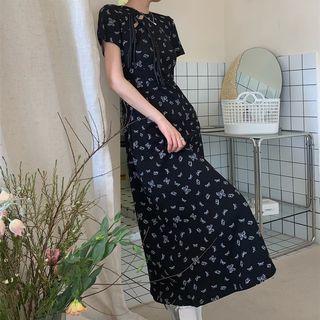 Short-sleeve Butterfly Printed Qipao