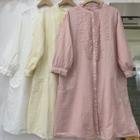 Elbow-sleeve Lace Panel Plain Shirt Dress