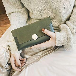 Faux-leather Buttoned Long Wallet