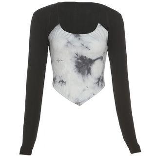 Set: Tie-dye Camisole Top + Cropped Open-front Cardigan