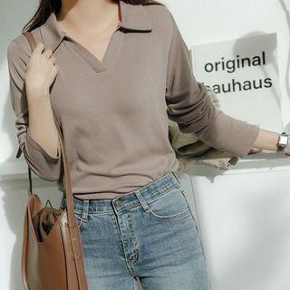 Plus Size Collared Open-placket T-shirt