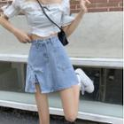 High Waist Lace-up Denim Mini A-line Skirt