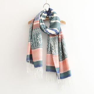 Fringed Patterned Knit Scarf