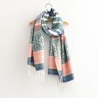 Fringed Patterned Knit Scarf