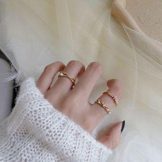 Set Of 3: Rhinestone Open Ring Ring - Gold - One Size