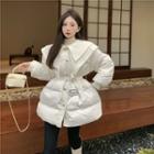Collared Button-up Tie Waist Padded Jacket