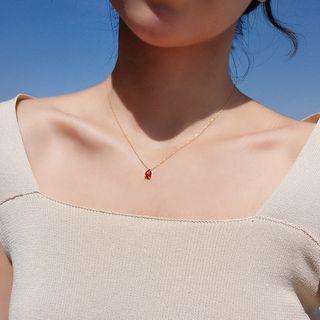 Droplet Stone Necklace 925 Silver - Red & Gold - One Size