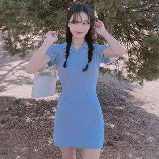 Short-sleeve Polo Dress Blue - One Size