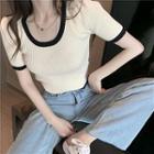 Color-block Cropped Knit Top