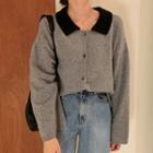 Two Tone Collared Cardigan Gray - One Size