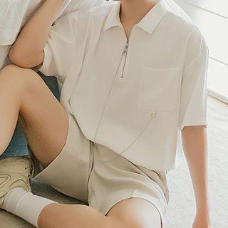 Chain-detail Pocket-front Short-sleeve Shirt