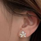 Floral Ear Stud 1 Pair - Silver Needle - Gold - One Size