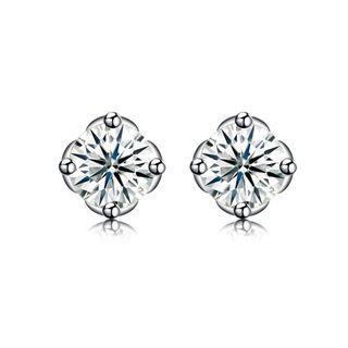 925 Sterling Silver Sparkling Simple Elegant Fashion Flower Ear Studs And Earrings With Cubic Zircon Silver - One Size