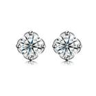 925 Sterling Silver Sparkling Simple Elegant Fashion Flower Ear Studs And Earrings With Cubic Zircon Silver - One Size
