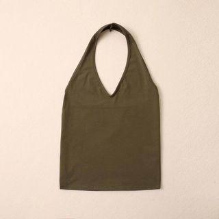 V-neck Plain Halter Cropped Top