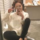 Mock-neck Cable Knit Sweater Off-white - One Size