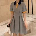 Two-tone Short-sleeve Button-up Polo Dress