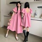 Puff-sleeve Scoop-neck A-line Dress