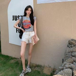 Round-neck Printed Cropped Tank Top