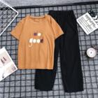Set: Printed Short-sleeve T-shirt + Elastic Waist Pants