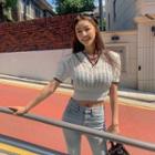 Contrast-trim Perforated Knit Crop Top