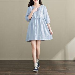 Eyelet Lace Trim 3/4-sleeve A-line Dress