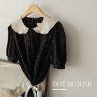 Layered Contrast-collar Dotted Blouse