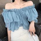 Off-shoulder Frill Trim Flowy Chiffon Blouse