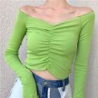 Cropped Ruched V-neck Long-sleeve T-shirt