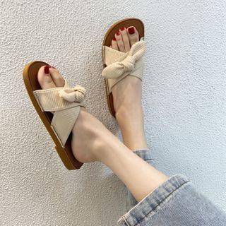 Ribbon Crisscross Flat Slide Sandals