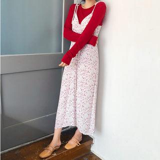 Drawstring-front Floral Print Pinafore Dress