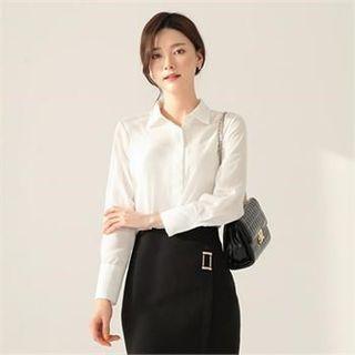 Tall Size Half Placket Chiffon Blouse