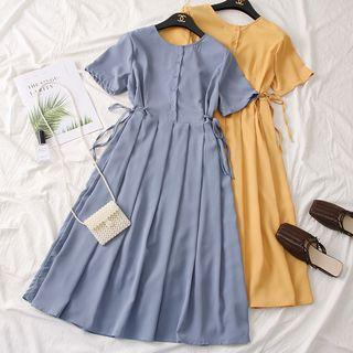 Drawstring-waist Pleated A-line Dress