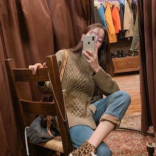 Wrap-front Cable Sweater