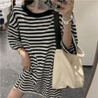 3/4-sleeve Oversized Striped T-shirt Stripes - Black & White - One Size