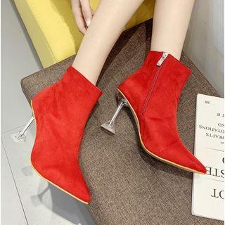 Pointed Kitten-heel Velvet Ankle Boots