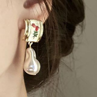 Faux Pearl Floral Stud Earring 1 Pair - Silver Needle - Gold - One Size