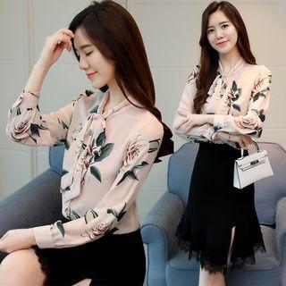 Tie-neck Floral Print Shirt