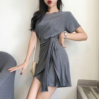 Tie-waist Plain A-line Dress
