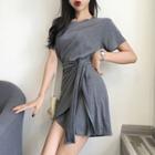 Tie-waist Plain A-line Dress