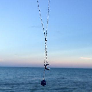 925 Sterling Silver Moon Pendant Necklace Necklace - Planet & Moon - Blue - One Size