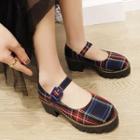 Chunky Heel Plaid Mary Jane Shoes