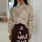 Turtle-neck Drop-shoulder Melange Sweater