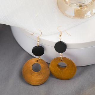 Round Wooden Drop Earring 1 Pair - Er1551 - Brown - One Size