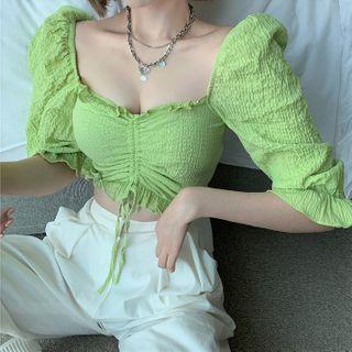Puff-sleeve Cropped Top As Shown In Figure - One Size