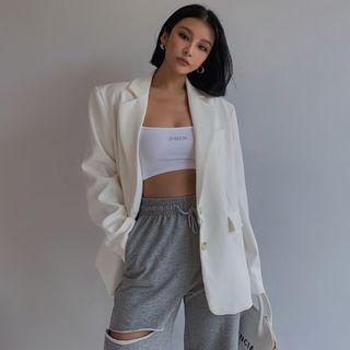 Padded-shoulder Plain Blazer